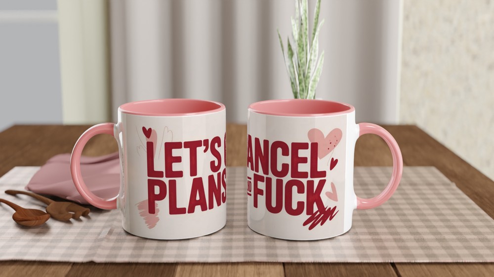 Funny Valentine Mug | Let's Cancel Plans and Fuck Quote | Rude Anniversary Gift for Husband or Wife | Cheeky Couple Mug Present — view 6