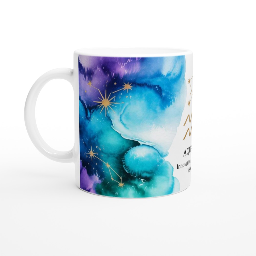 Aquarius Zodiac Mug | Astrology Star Sign Gift | Celestial Watercolor Birthday Present | Innovative Independent Visionary Mug — view 10