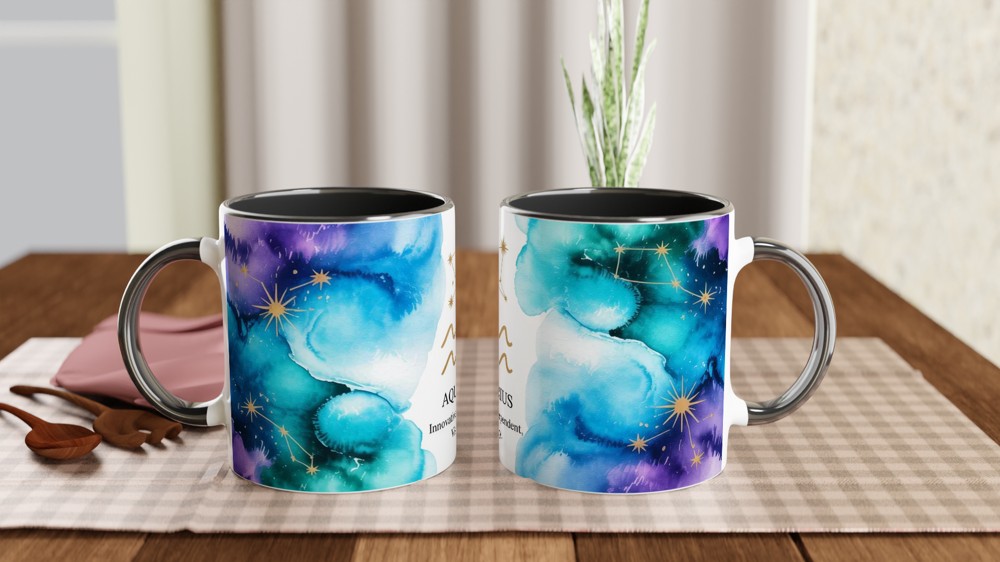 Aquarius Zodiac Mug | Astrology Star Sign Gift | Celestial Watercolor Birthday Present | Innovative Independent Visionary Mug — view 9