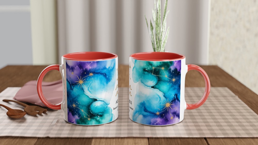 Aquarius Zodiac Mug | Astrology Star Sign Gift | Celestial Watercolor Birthday Present | Innovative Independent Visionary Mug — view 7