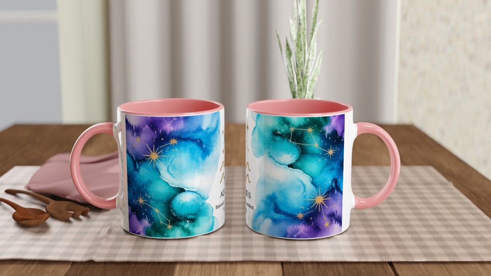 Aquarius Zodiac Mug | Astrology Star Sign Gift | Celestial Watercolor Birthday Present | Innovative Independent Visionary Mug — view 6