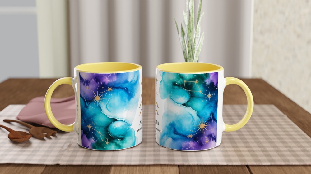 Aquarius Zodiac Mug | Astrology Star Sign Gift | Celestial Watercolor Birthday Present | Innovative Independent Visionary Mug — view 8
