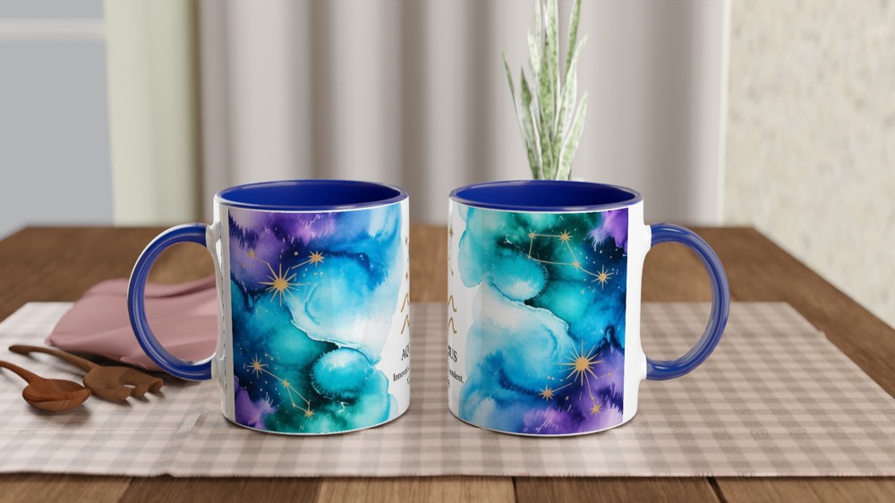 Aquarius Zodiac Mug | Astrology Star Sign Gift | Celestial Watercolor Birthday Present | Innovative Independent Visionary Mug — view 4