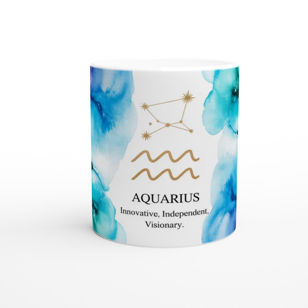 Aquarius Zodiac Mug | Astrology Star Sign Gift | Celestial Watercolor Birthday Present | Innovative Independent Visionary Mug — view 11