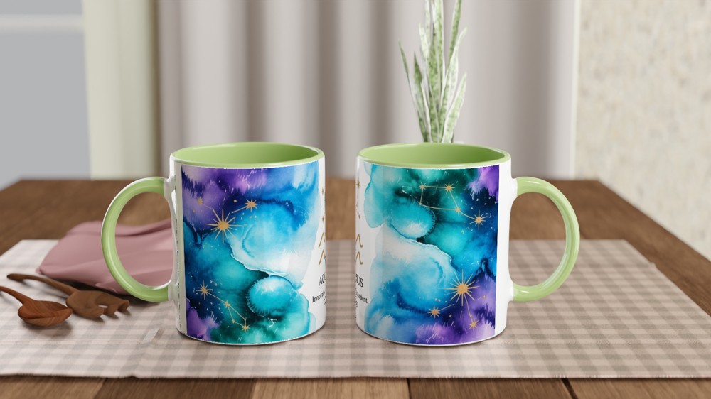 Aquarius Zodiac Mug | Astrology Star Sign Gift | Celestial Watercolor Birthday Present | Innovative Independent Visionary Mug — view 5