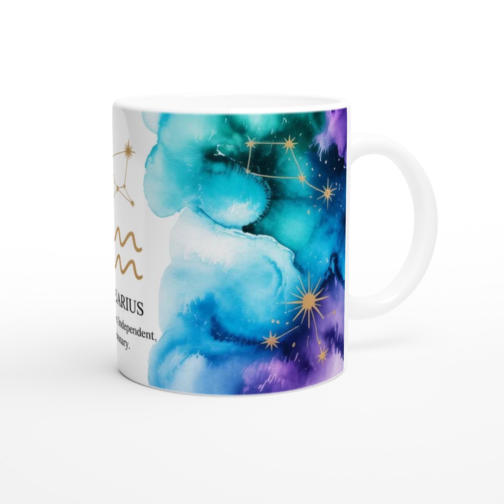 Aquarius Zodiac Mug | Astrology Star Sign Gift | Celestial Watercolor Birthday Present | Innovative Independent Visionary Mug — view 12