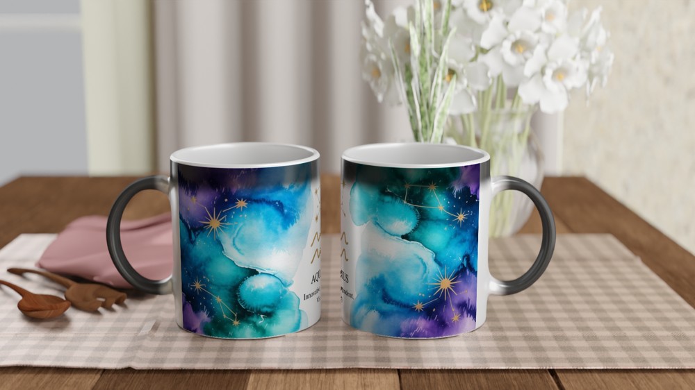Aquarius Zodiac Mug | Astrology Star Sign Gift | Celestial Watercolor Birthday Present | Innovative Independent Visionary Mug — view 3