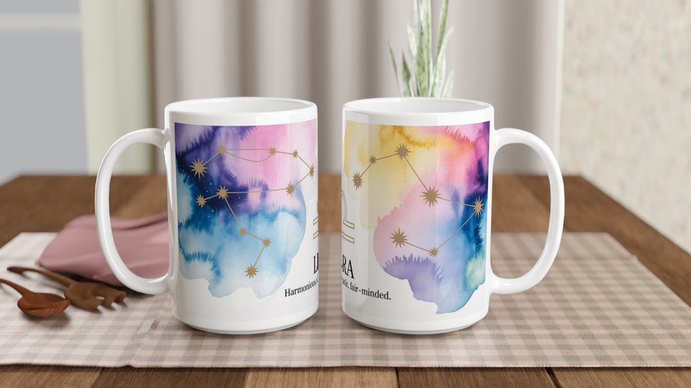 Libra Zodiac Mug | Celestial Astrology Gift | Birthday Present for Her and Him — view 2