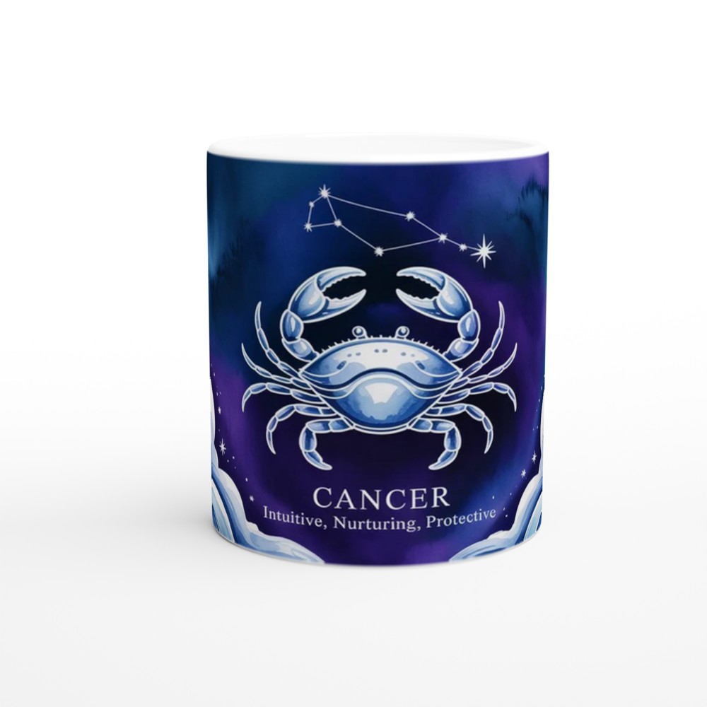 Cancer Zodiac Mug | Astrology Gift for Her or Him | Star Sign Birthday Present | Celestial Crab Watercolor Mug — view 11