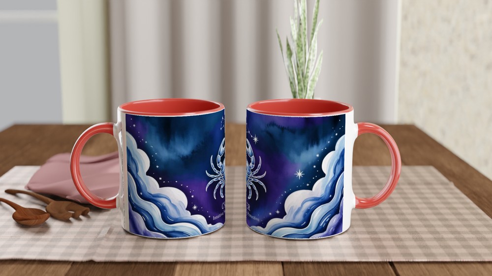 Cancer Zodiac Mug | Astrology Gift for Her or Him | Star Sign Birthday Present | Celestial Crab Watercolor Mug — view 7