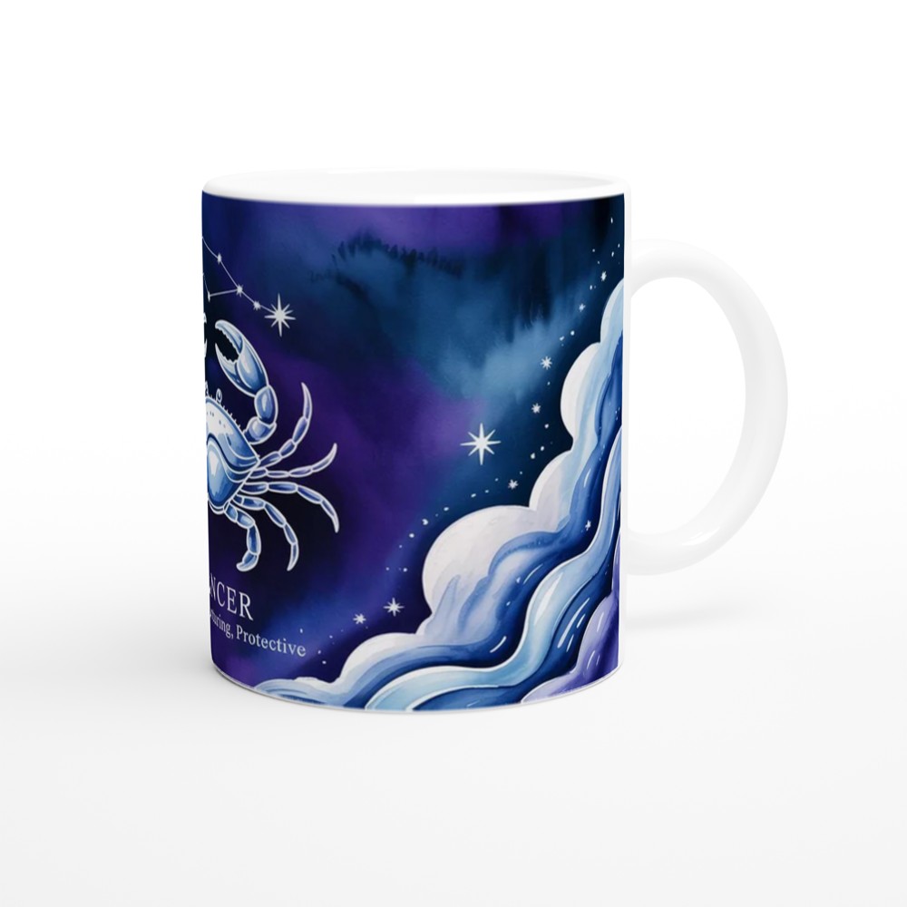 Cancer Zodiac Mug | Astrology Gift for Her or Him | Star Sign Birthday Present | Celestial Crab Watercolor Mug — view 12