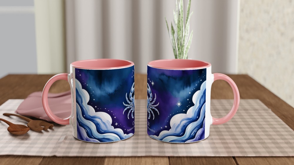 Cancer Zodiac Mug | Astrology Gift for Her or Him | Star Sign Birthday Present | Celestial Crab Watercolor Mug — view 6