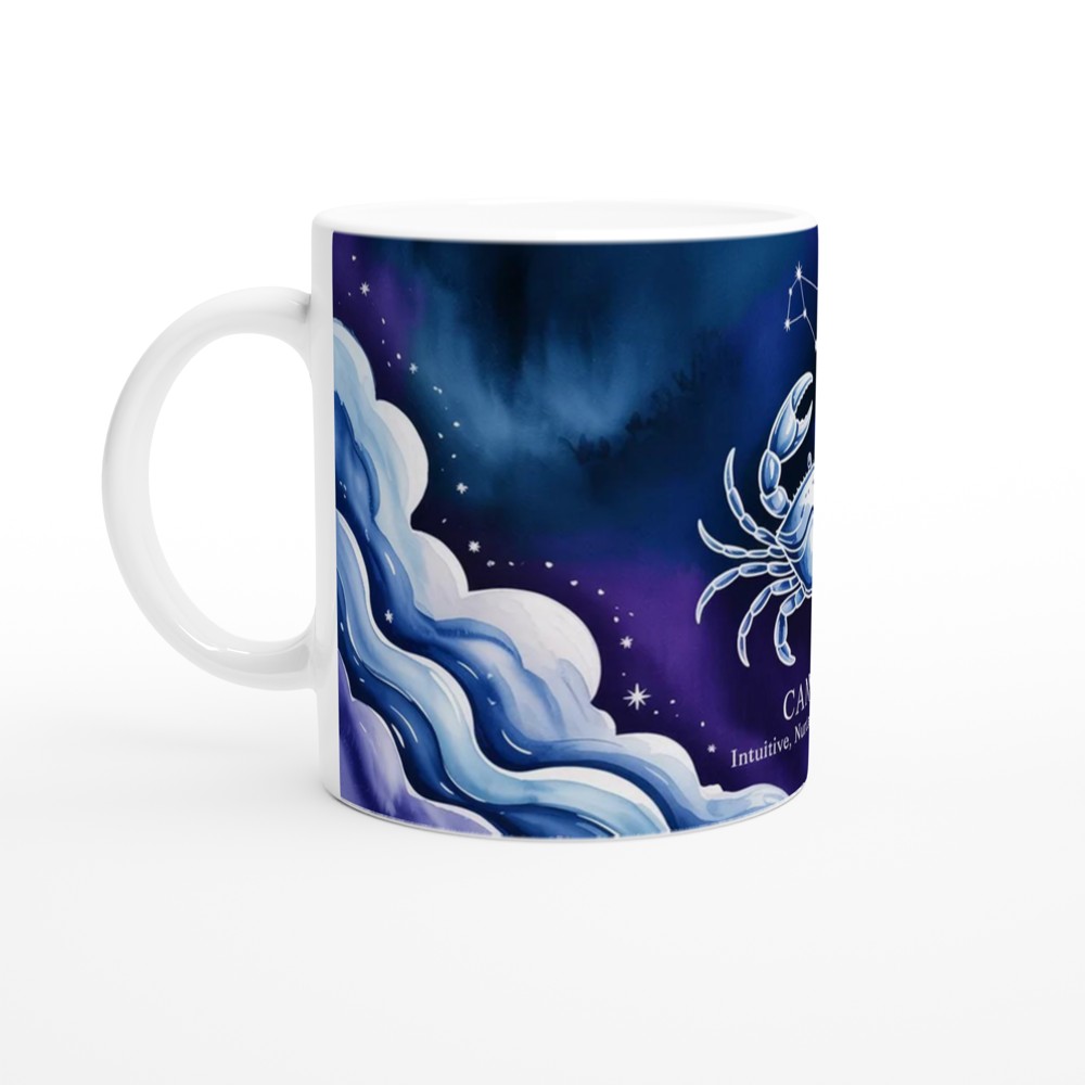 Cancer Zodiac Mug | Astrology Gift for Her or Him | Star Sign Birthday Present | Celestial Crab Watercolor Mug — view 10
