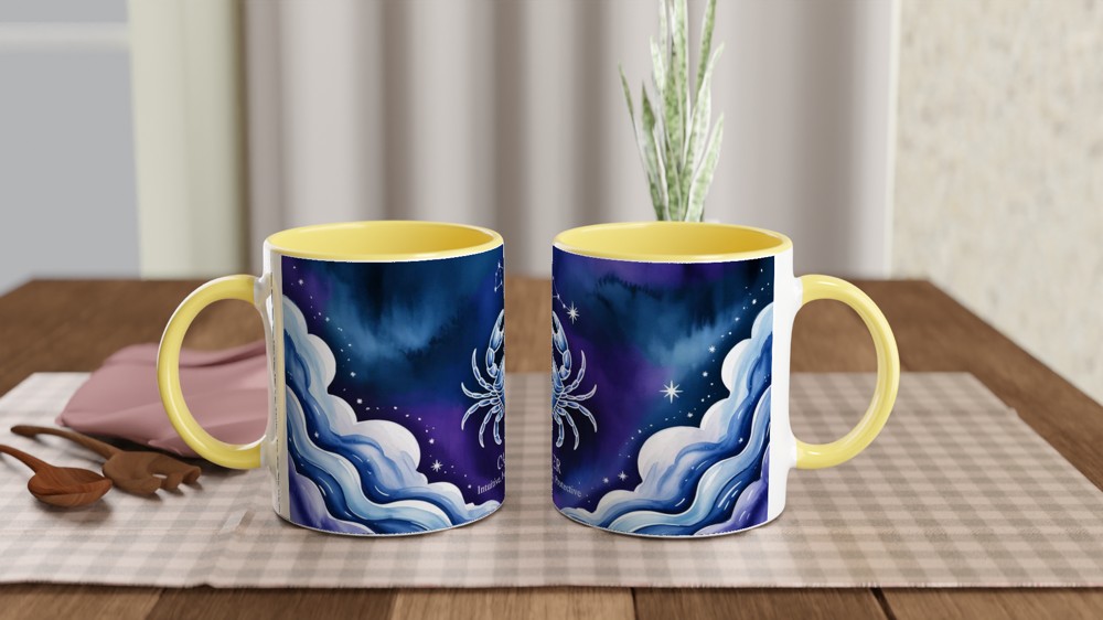 Cancer Zodiac Mug | Astrology Gift for Her or Him | Star Sign Birthday Present | Celestial Crab Watercolor Mug — view 8