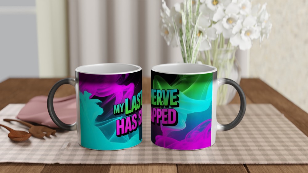 My Last Nerve Has Snapped Mug | Funny Sarcastic Gift for Colleagues | Neon Smoke Wrap Design Ceramic Coffee Cup — view 3
