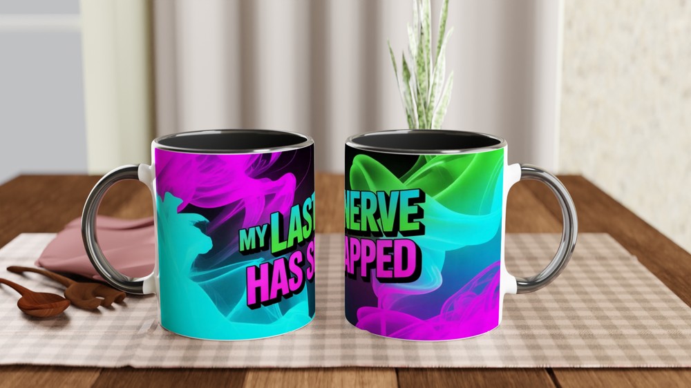 My Last Nerve Has Snapped Mug | Funny Sarcastic Gift for Colleagues | Neon Smoke Wrap Design Ceramic Coffee Cup — view 9