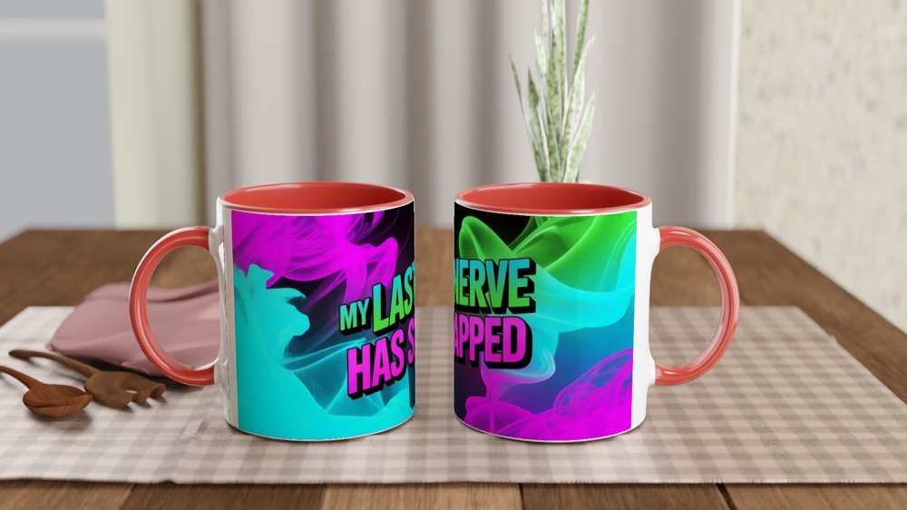 My Last Nerve Has Snapped Mug | Funny Sarcastic Gift for Colleagues | Neon Smoke Wrap Design Ceramic Coffee Cup — view 7