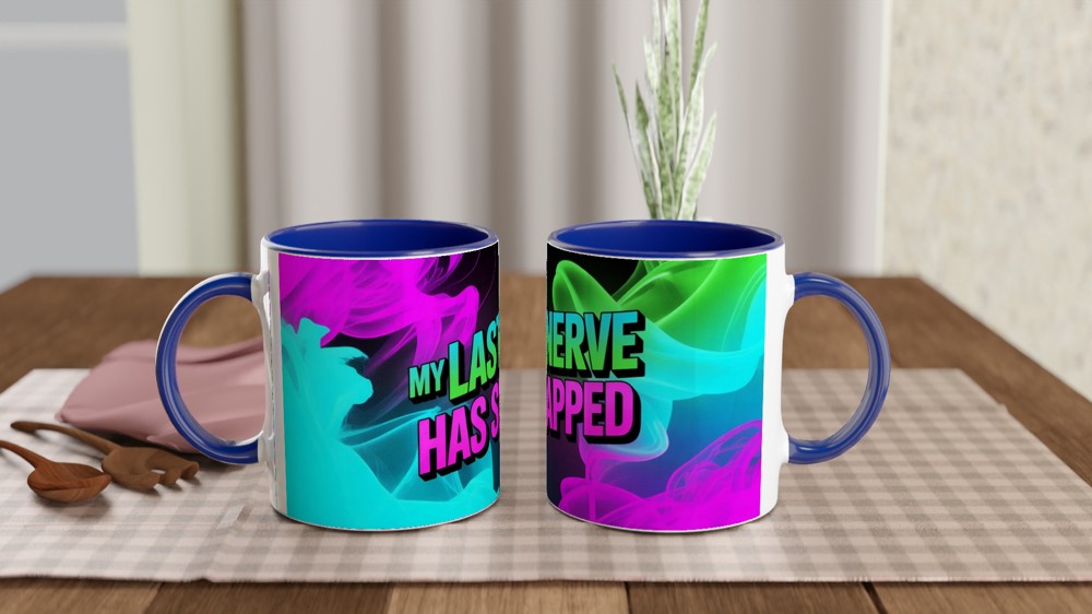 My Last Nerve Has Snapped Mug | Funny Sarcastic Gift for Colleagues | Neon Smoke Wrap Design Ceramic Coffee Cup — view 4