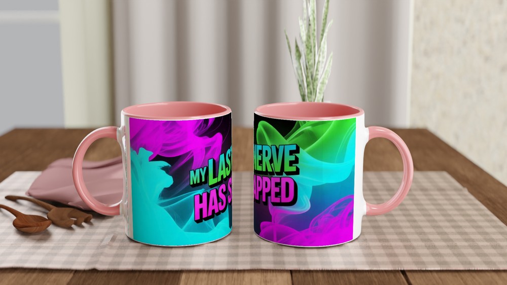 My Last Nerve Has Snapped Mug | Funny Sarcastic Gift for Colleagues | Neon Smoke Wrap Design Ceramic Coffee Cup — view 6