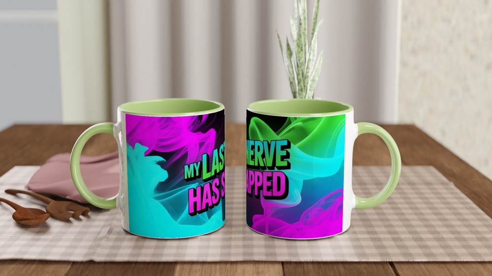 My Last Nerve Has Snapped Mug | Funny Sarcastic Gift for Colleagues | Neon Smoke Wrap Design Ceramic Coffee Cup — view 5