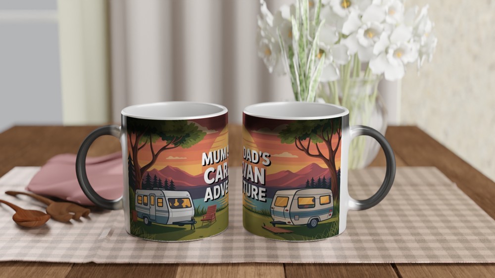 Caravan Mug for Mum and Dad | Sunset Campsite Design | Anniversary Gift for Parents | Camping Lover Present — view 3