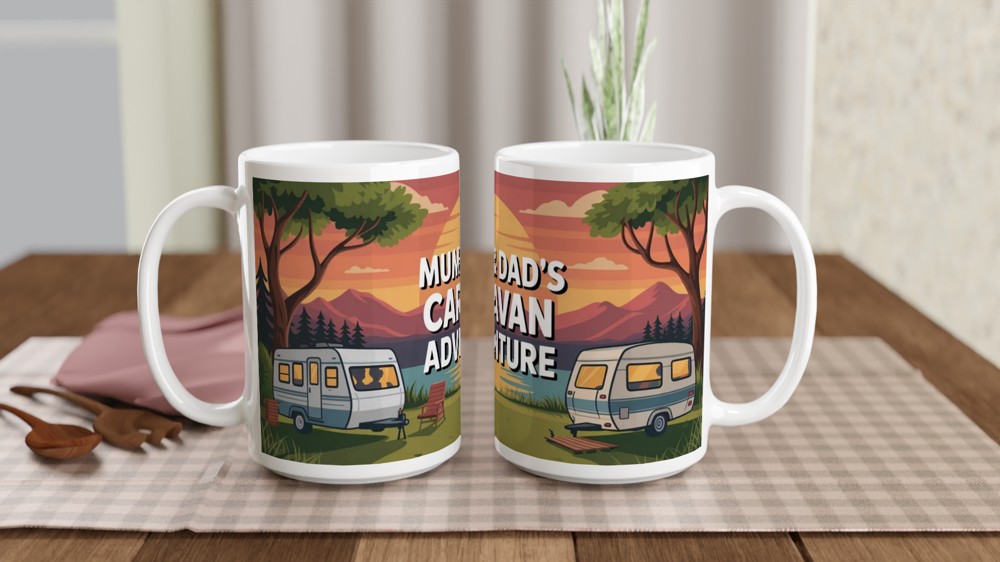 Caravan Mug for Mum and Dad | Sunset Campsite Design | Anniversary Gift for Parents | Camping Lover Present — view 2