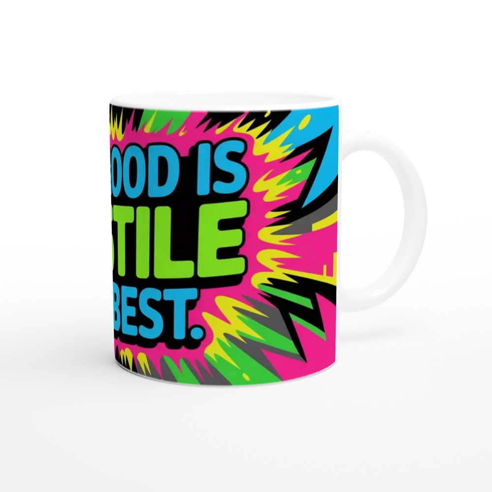 Sarcastic Quote Mug | My Mood Is Hostile At Best Graffiti Design | Funny Birthday Gift for Friends | Neon Sassy Mug — view 12