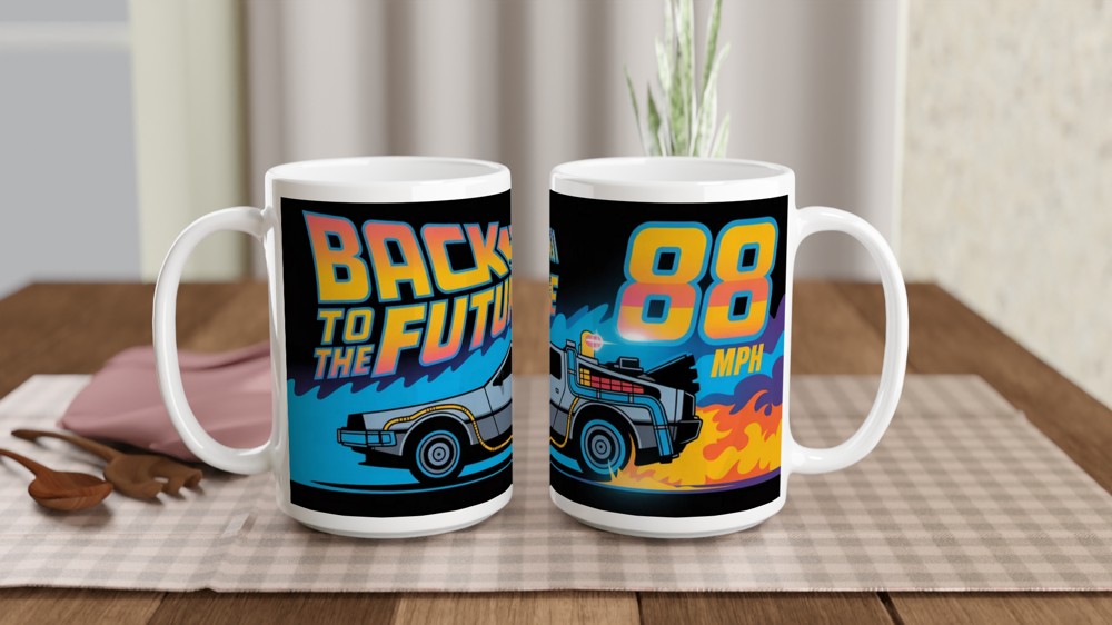 Back to the Future Mug | 88 Mph DeLorean Gift | Retro 80s Sci-Fi Present | Birthday Gift for Him or Dad — view 2