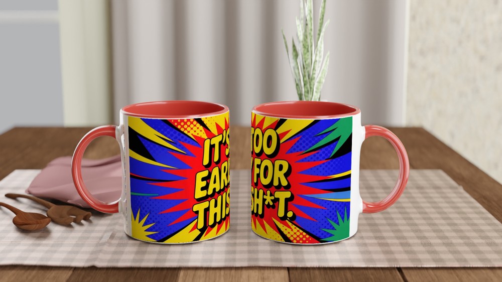 Funny Rude Coffee Mug | It's Too Early For This Sh*t | Neon Pop Art Gift | Office Colleague Present — view 7