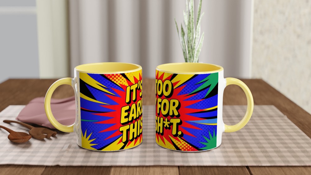 Funny Rude Coffee Mug | It's Too Early For This Sh*t | Neon Pop Art Gift | Office Colleague Present — view 8