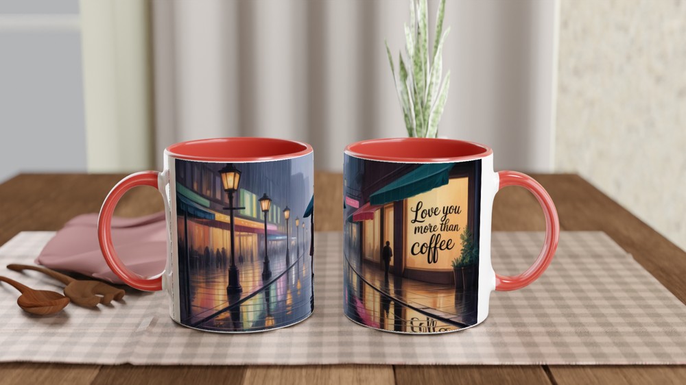 Love You More Than Coffee Romantic Rainy Street Mug — view 7