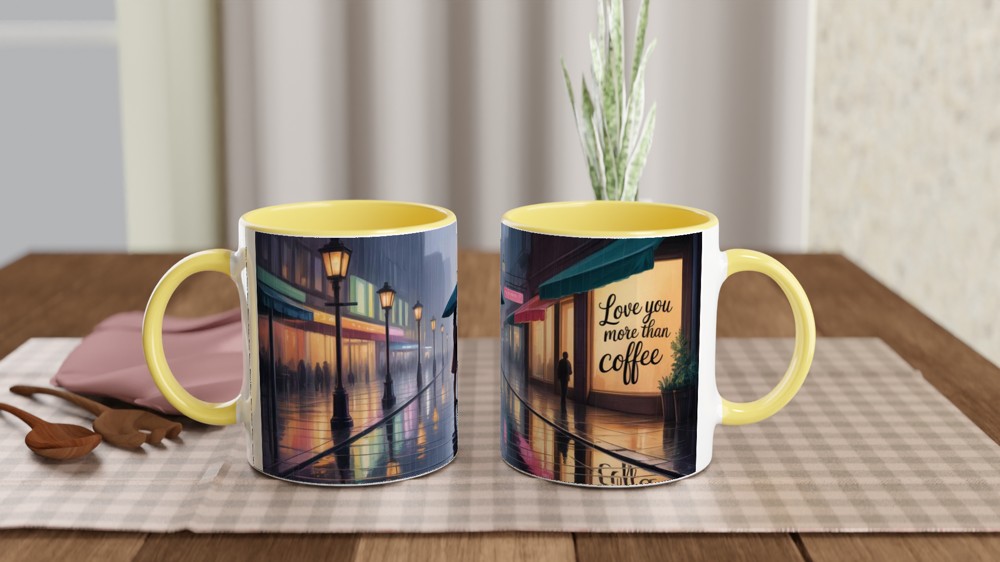 Love You More Than Coffee Romantic Rainy Street Mug — view 8