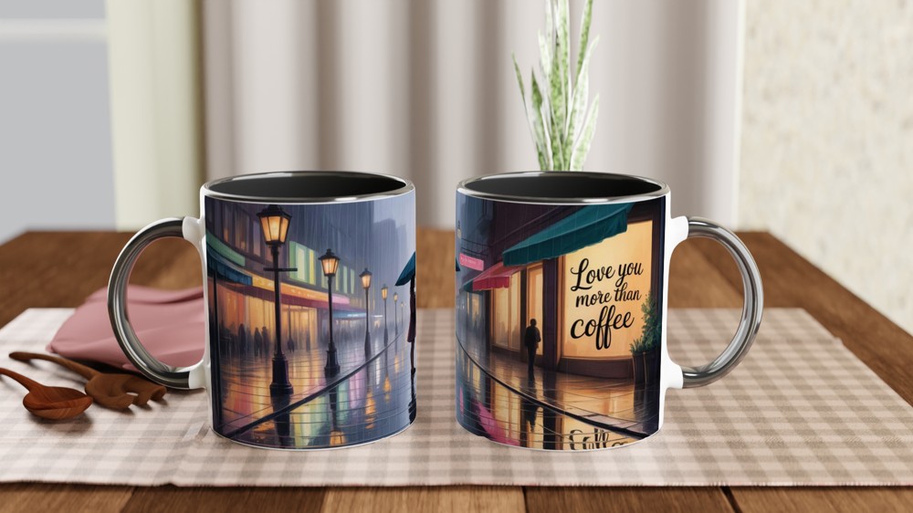 Love You More Than Coffee Romantic Rainy Street Mug — view 9