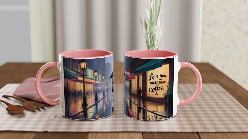 Love You More Than Coffee Romantic Rainy Street Mug — view 6