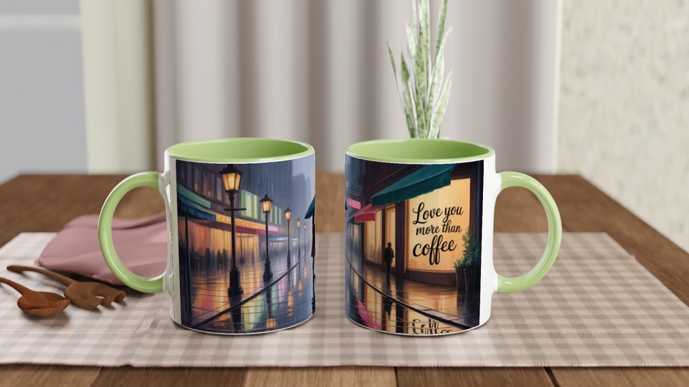 Love You More Than Coffee Romantic Rainy Street Mug — view 5