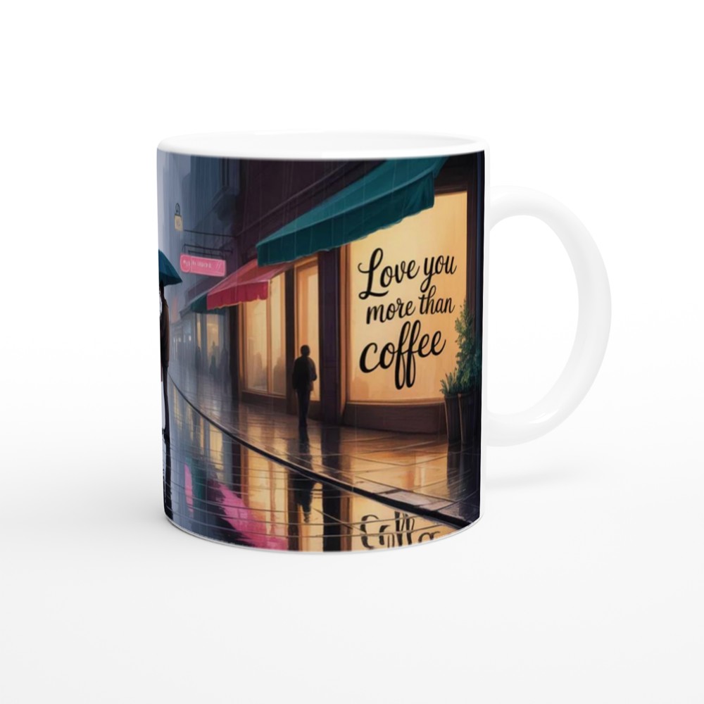 Love You More Than Coffee Romantic Rainy Street Mug — view 12