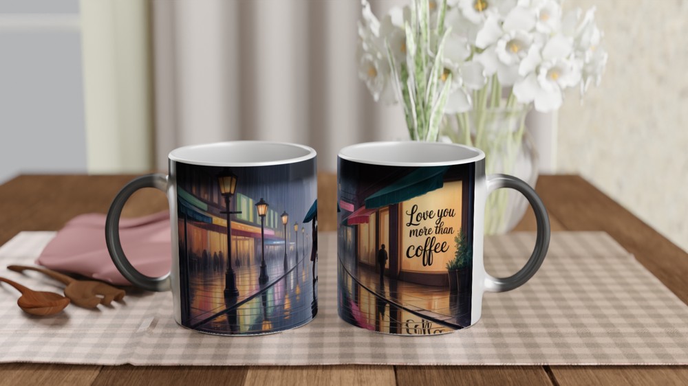 Love You More Than Coffee Romantic Rainy Street Mug — view 3