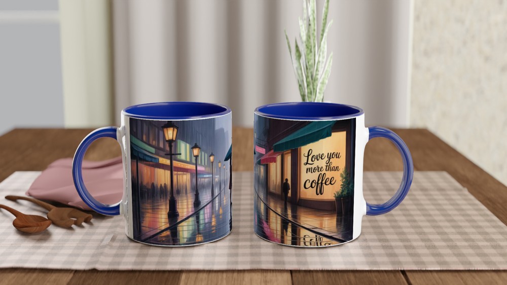 Love You More Than Coffee Romantic Rainy Street Mug — view 4