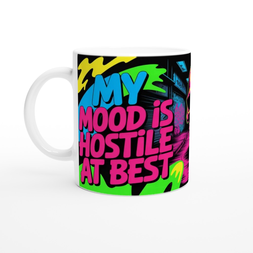 My Mood Is Hostile At Best - Neon Skull Graffiti Mug — view 10