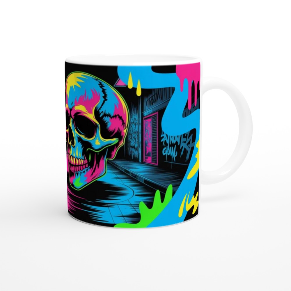 My Mood Is Hostile At Best - Neon Skull Graffiti Mug — view 12