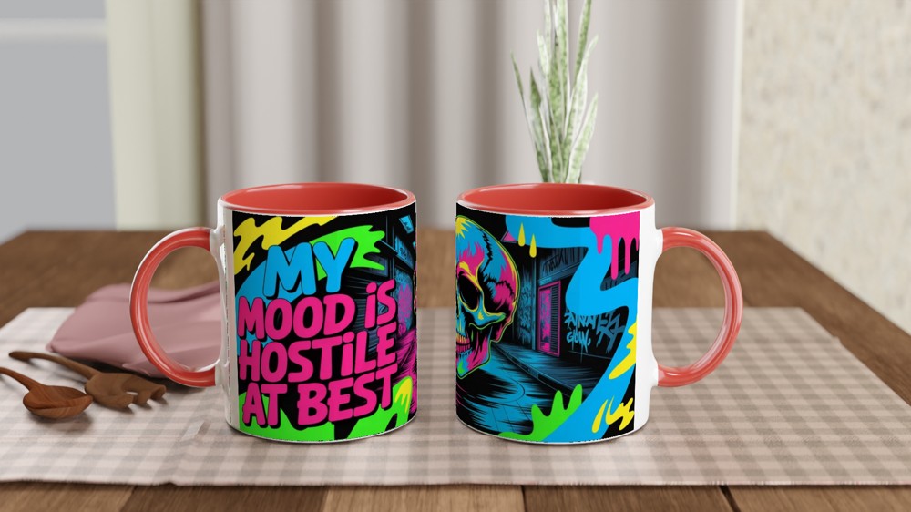My Mood Is Hostile At Best - Neon Skull Graffiti Mug — view 7