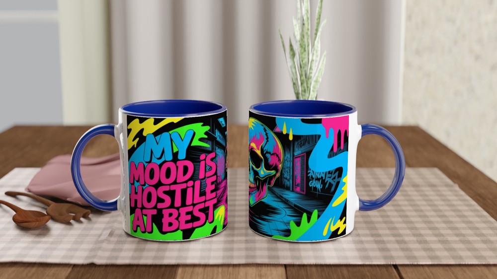 My Mood Is Hostile At Best - Neon Skull Graffiti Mug — view 4