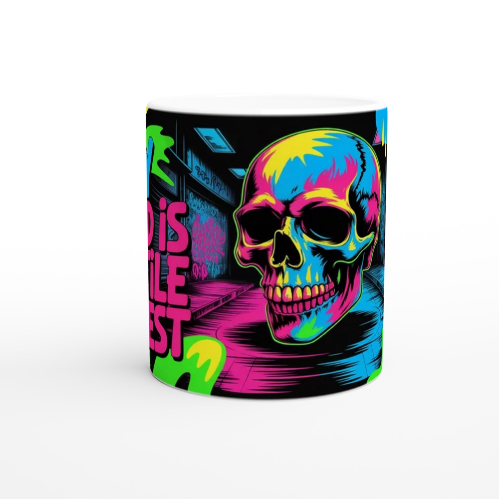 My Mood Is Hostile At Best - Neon Skull Graffiti Mug — view 11
