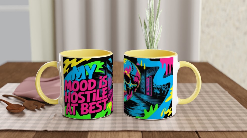 My Mood Is Hostile At Best - Neon Skull Graffiti Mug — view 8