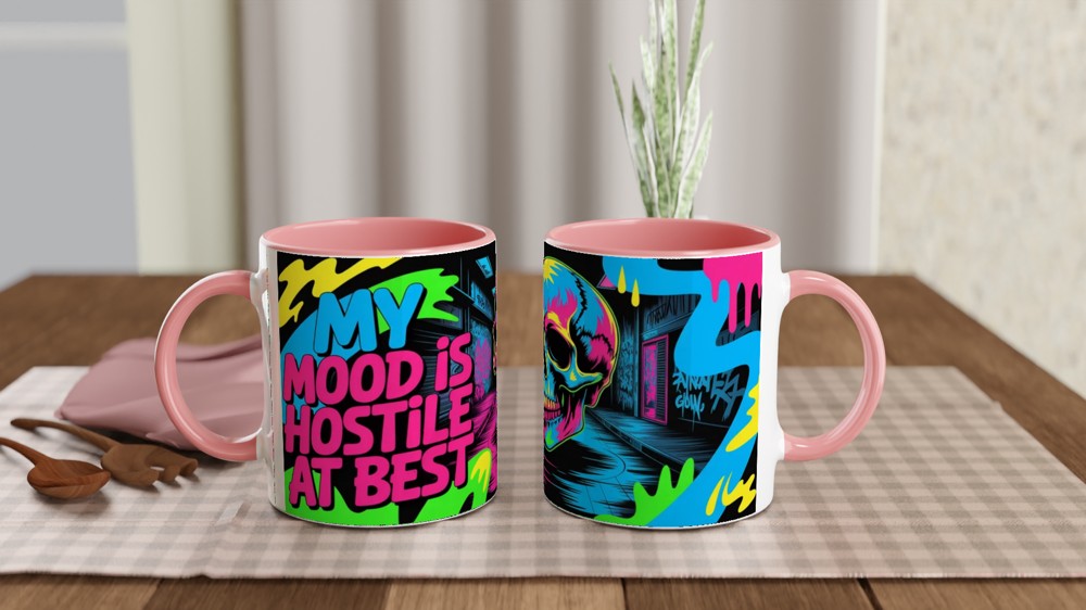 My Mood Is Hostile At Best - Neon Skull Graffiti Mug — view 6