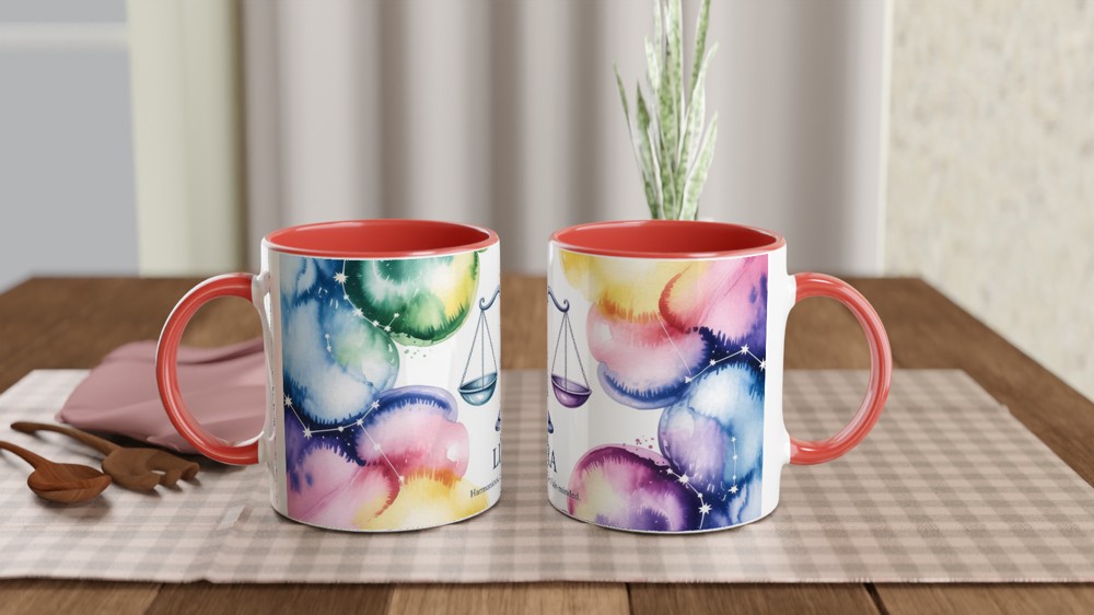 Libra Mug | Zodiac Star Sign Gift | Watercolour Astrology Scales Mug | Birthday Present for Her and Him — view 7