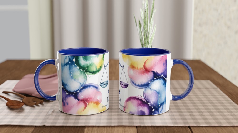 Libra Mug | Zodiac Star Sign Gift | Watercolour Astrology Scales Mug | Birthday Present for Her and Him — view 4