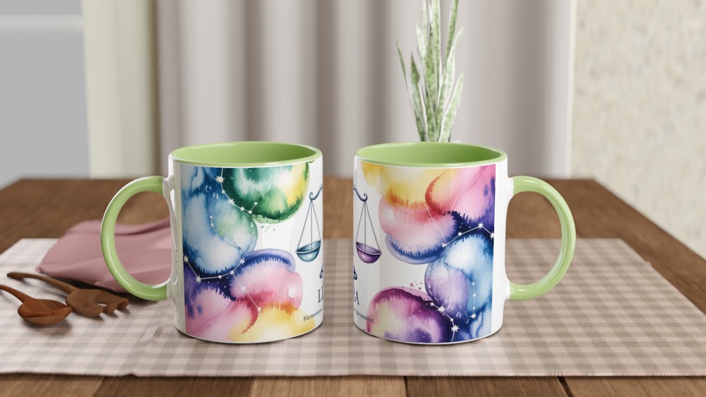Libra Mug | Zodiac Star Sign Gift | Watercolour Astrology Scales Mug | Birthday Present for Her and Him — view 5