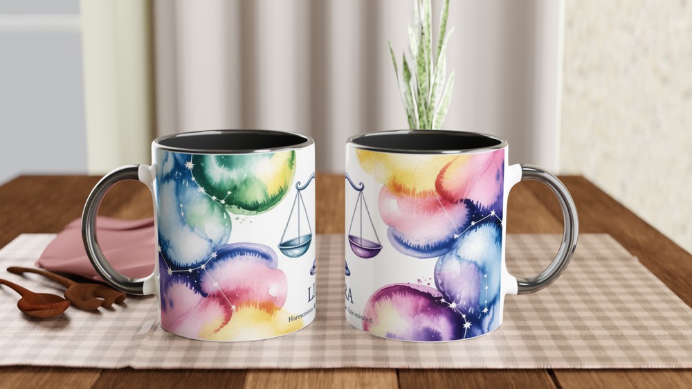 Libra Mug | Zodiac Star Sign Gift | Watercolour Astrology Scales Mug | Birthday Present for Her and Him — view 9