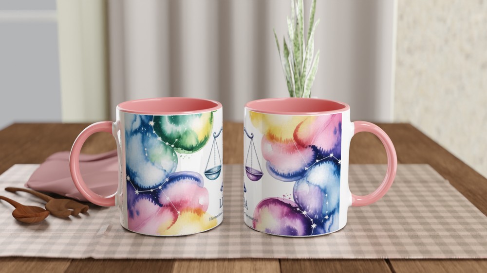Libra Mug | Zodiac Star Sign Gift | Watercolour Astrology Scales Mug | Birthday Present for Her and Him — view 6
